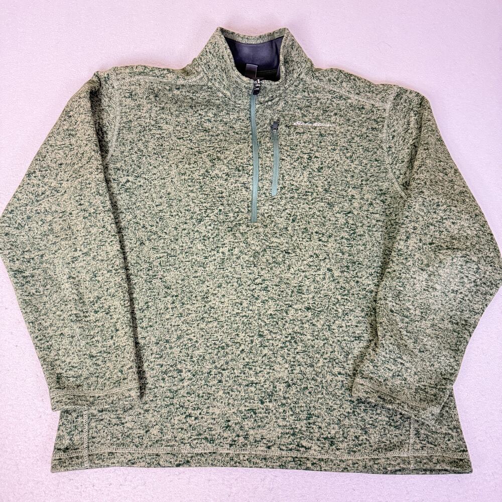 Eddie Bauer Mens L Green Sweater Fleece Quarter Zip Pullover Outdoor Top